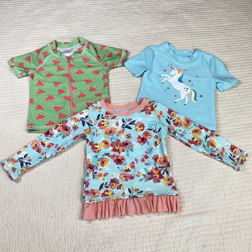 Girls Toddler 2T Summer Swimwear Top Lot Bundle 3 Watermelon Floral Unicorn